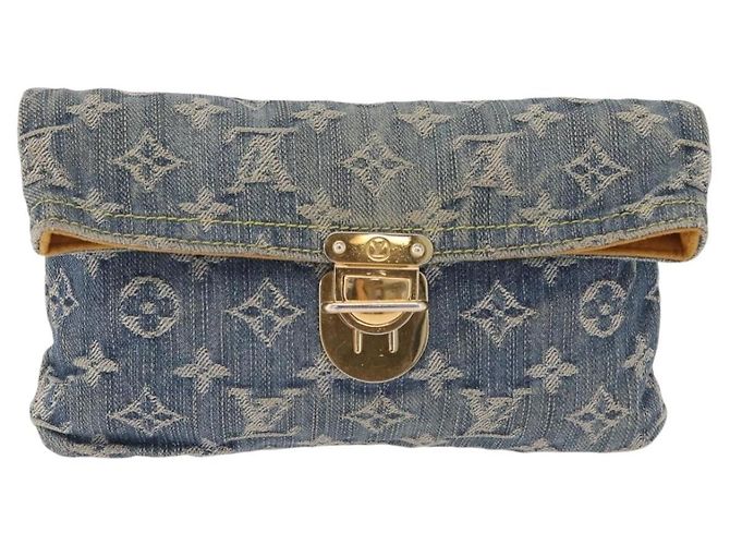 LOUIS VUITTON Monogram Denim Pochette Plat Clutch Bag Blue M95007 - vista 13