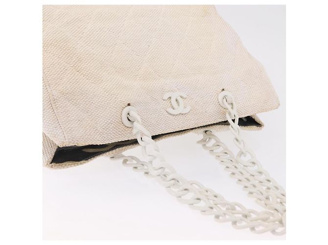 CHANEL Chain Tote Bag Canvas White Gold CC - vista 14