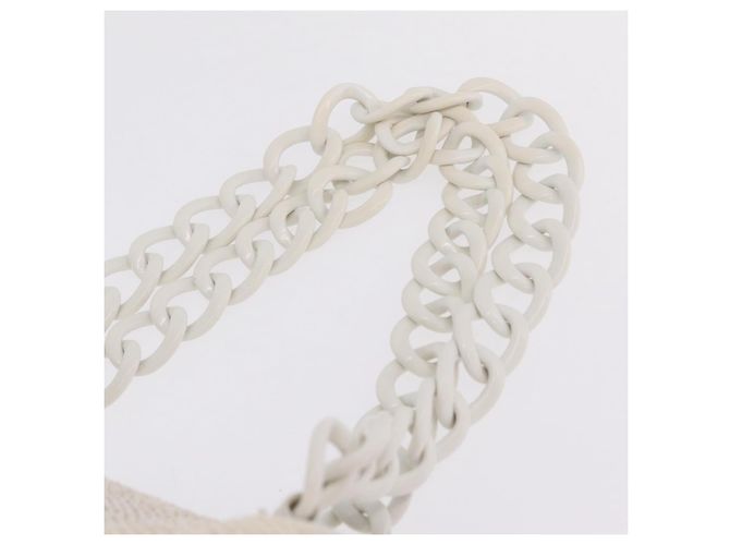 CHANEL Chain Tote Bag Canvas White Gold CC - vista 15