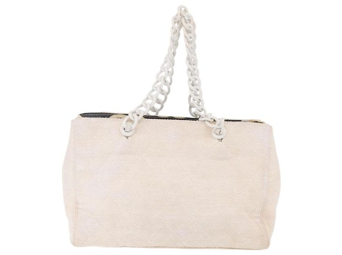 CHANEL Chain Tote Bag Canvas White Gold CC - vista 3