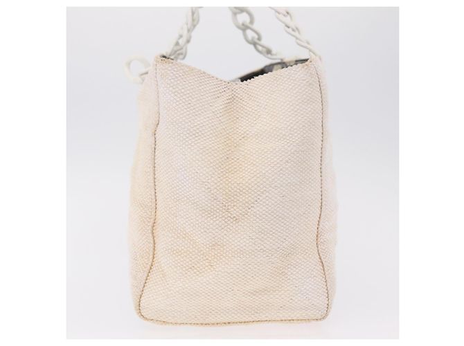 CHANEL Chain Tote Bag Canvas White Gold CC - vista 4
