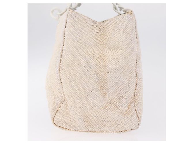CHANEL Chain Tote Bag Canvas White Gold CC - vista 5