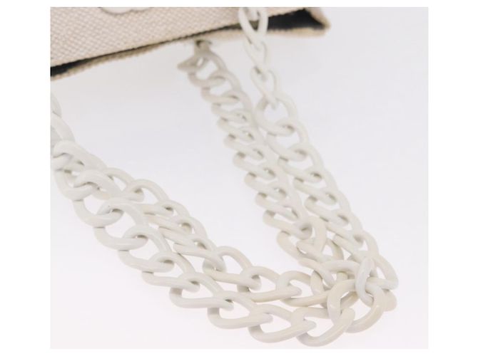 CHANEL Chain Tote Bag Canvas White Gold CC - vista 7