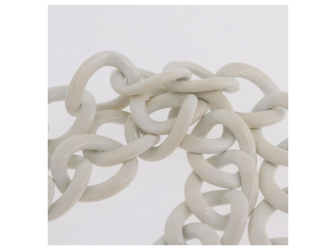 CHANEL Chain Tote Bag Canvas White Gold CC - vista 8