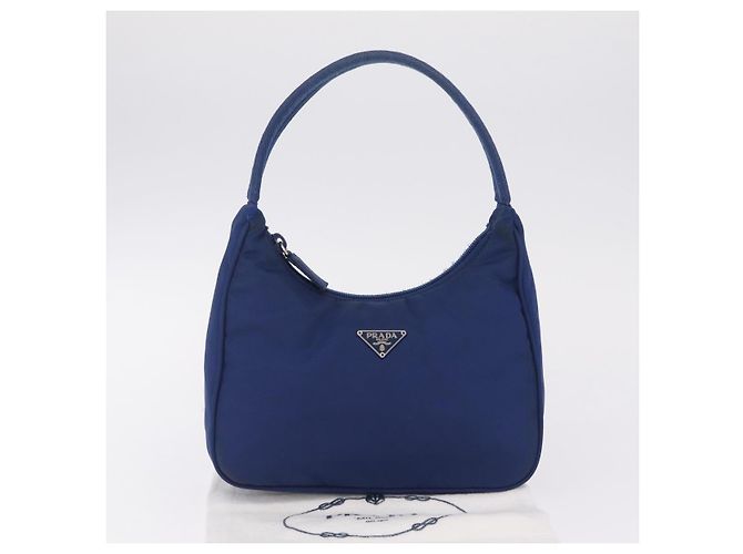 PRADA Bolso Pouch de Mano Nylon Azul Plata - vista 12