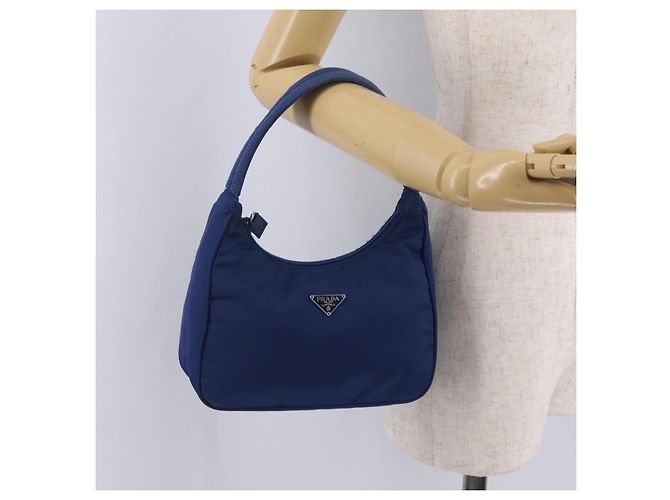 PRADA Bolso Pouch de Mano Nylon Azul Plata - vista 24