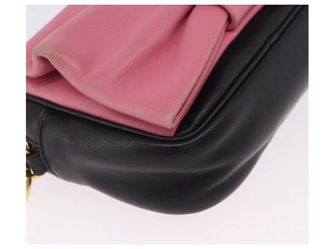 PRADA Ribbon Schultertasche Leder Schwarz Pink - Ansicht 12