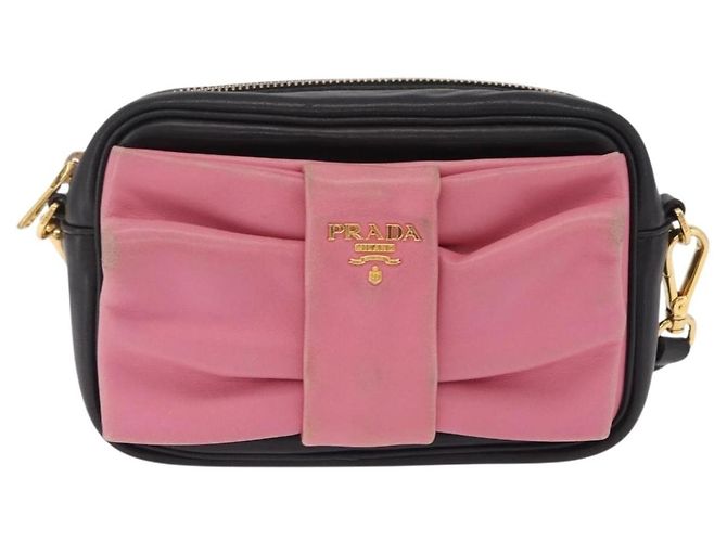 PRADA Ribbon Schultertasche Leder Schwarz Pink - Ansicht 2
