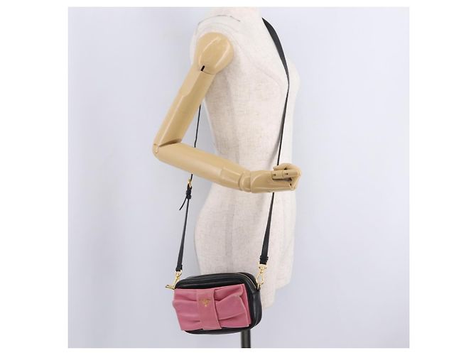 PRADA Ribbon Schultertasche Leder Schwarz Pink - Ansicht 25