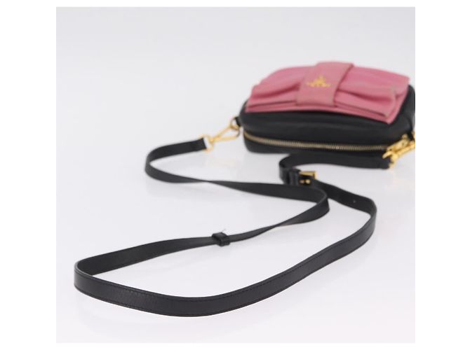 PRADA Ribbon Schultertasche Leder Schwarz Pink - Ansicht 7