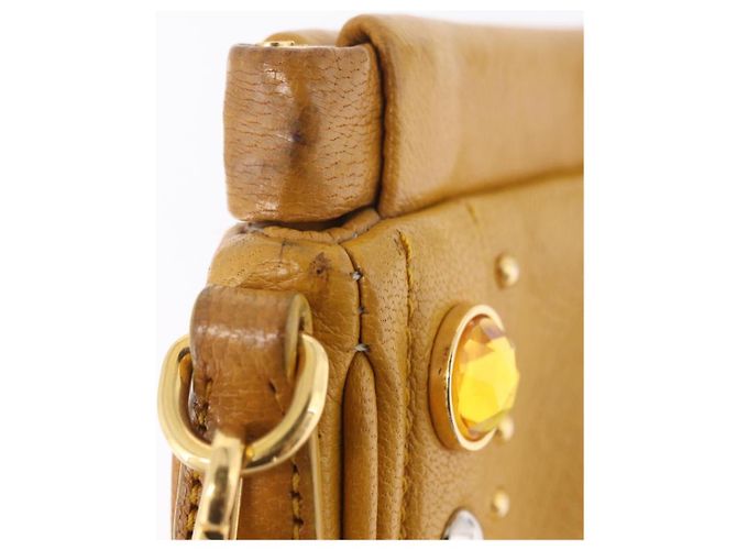 Miu Miu Madras Shoulder Bag Leather Yellow Gold - vue 10