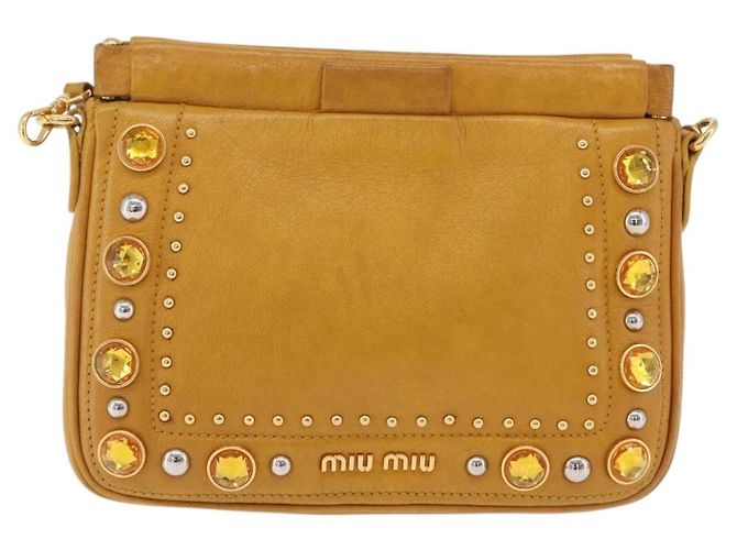Miu Miu Madras Shoulder Bag Leather Yellow Gold - vue 13