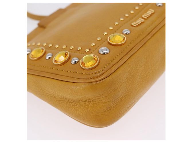 Miu Miu Madras Shoulder Bag Leather Yellow Gold - vue 16