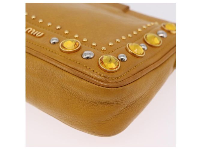 Miu Miu Madras Shoulder Bag Leather Yellow Gold - vue 17