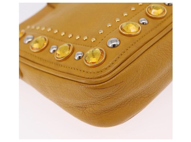 Miu Miu Madras Shoulder Bag Leather Yellow Gold - vue 18