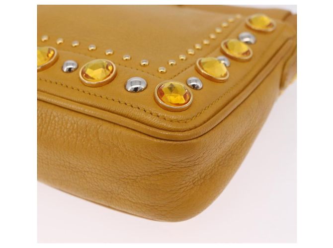 Miu Miu Madras Shoulder Bag Leather Yellow Gold - vue 19