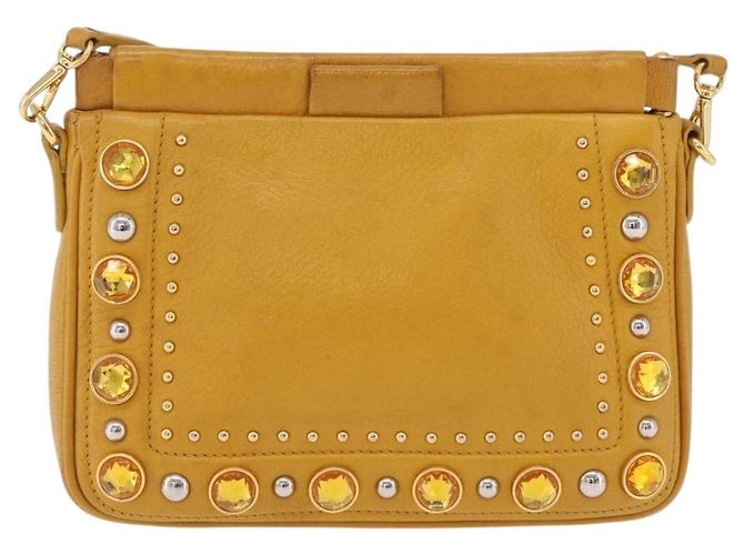 Miu Miu Madras Shoulder Bag Leather Yellow Gold - vue 2