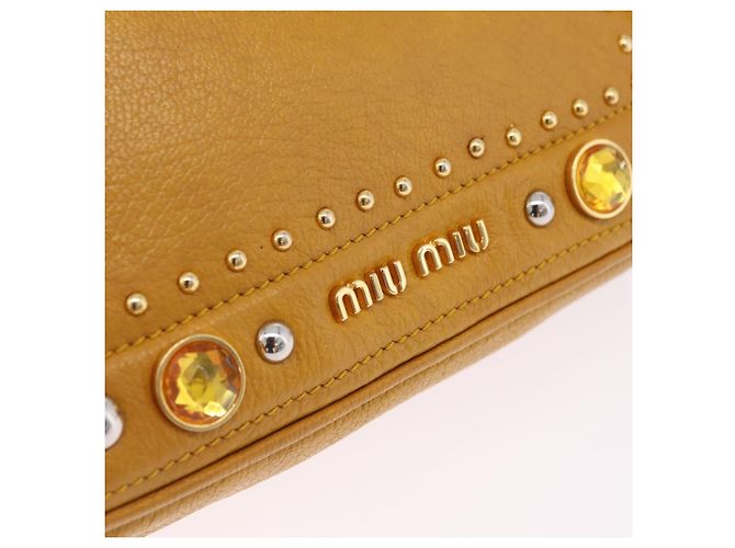 Miu Miu Madras Shoulder Bag Leather Yellow Gold - vue 20