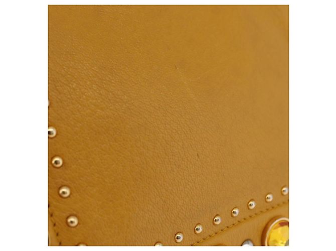 Miu Miu Madras Shoulder Bag Leather Yellow Gold - vue 3
