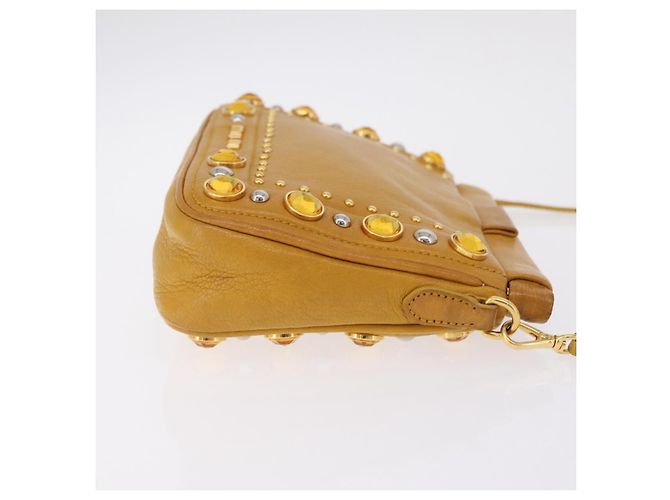 Miu Miu Madras Shoulder Bag Leather Yellow Gold - vue 4