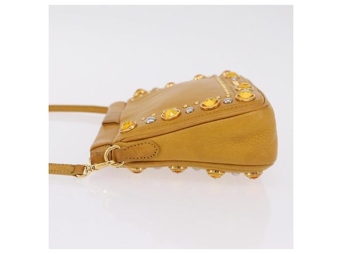 Miu Miu Madras Shoulder Bag Leather Yellow Gold - vue 5