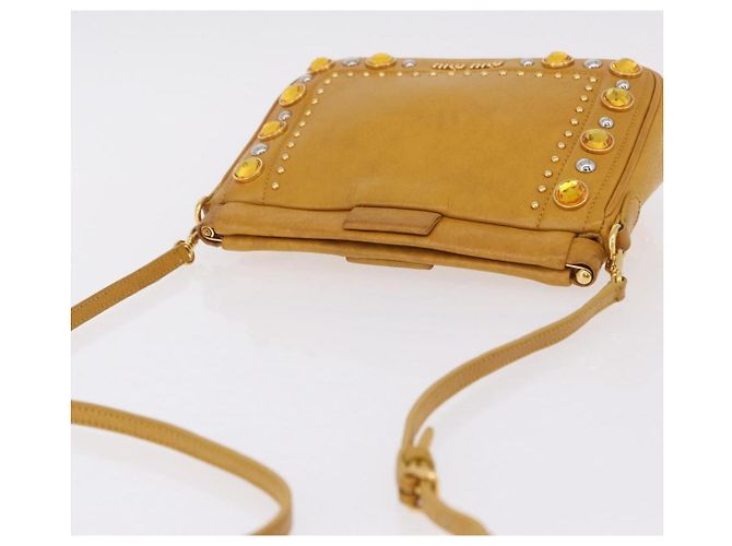 Miu Miu Madras Shoulder Bag Leather Yellow Gold - vue 7