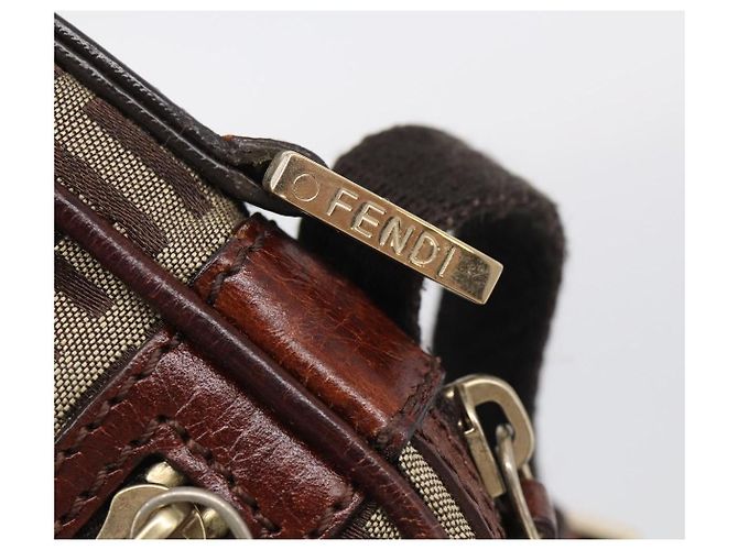 FENDI Zucchino Canvas Shoulder Bag Beige Gold - vista 10