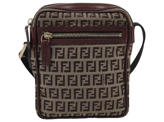 FENDI Zucchino Canvas Shoulder Bag Beige Gold - vista 13