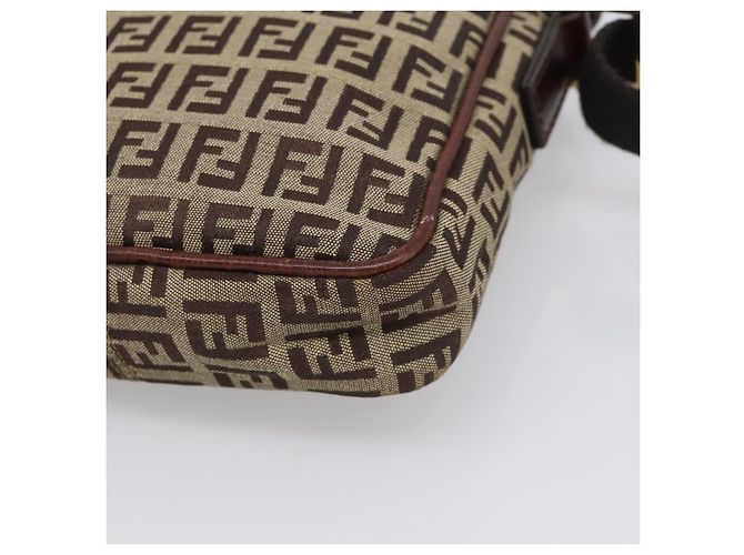 FENDI Zucchino Canvas Shoulder Bag Beige Gold - vista 16