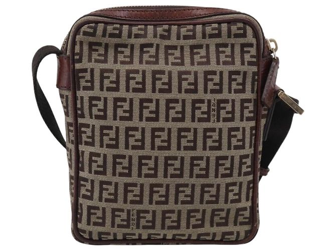 FENDI Zucchino Canvas Shoulder Bag Beige Gold - vista 2