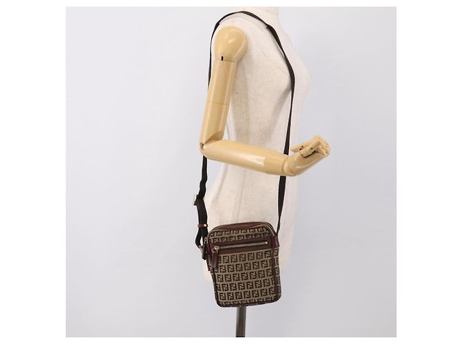 FENDI Zucchino Canvas Shoulder Bag Beige Gold - vista 23