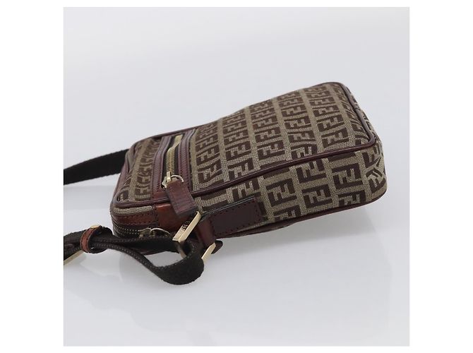 FENDI Zucchino Canvas Shoulder Bag Beige Gold - vista 3