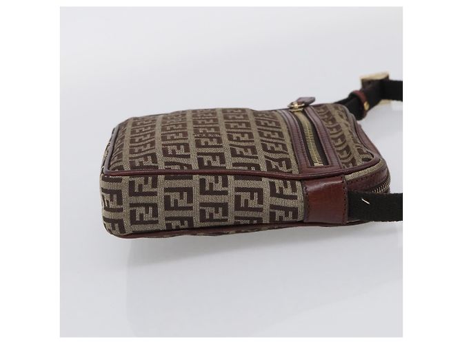 FENDI Zucchino Canvas Shoulder Bag Beige Gold - vista 4