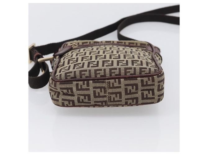 FENDI Zucchino Canvas Shoulder Bag Beige Gold - vista 5