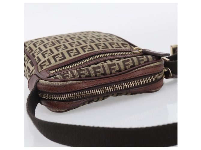 FENDI Zucchino Canvas Shoulder Bag Beige Gold - vista 6