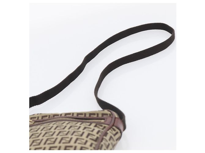 FENDI Zucchino Canvas Shoulder Bag Beige Gold - vista 8
