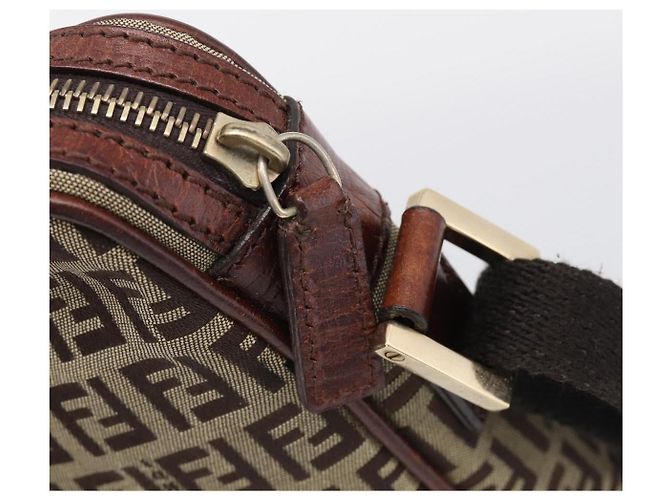 FENDI Zucchino Canvas Shoulder Bag Beige Gold - vista 9