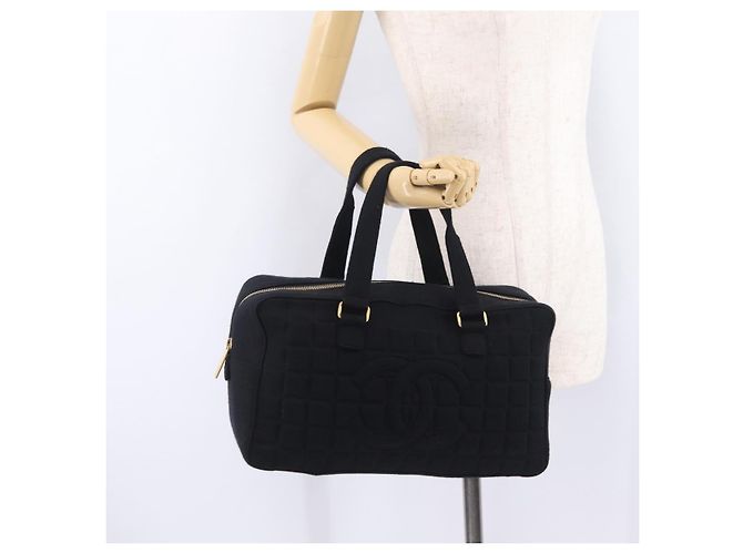 CHANEL Choco Bar Hand Bag Cotton Black Gold CC - vista 25