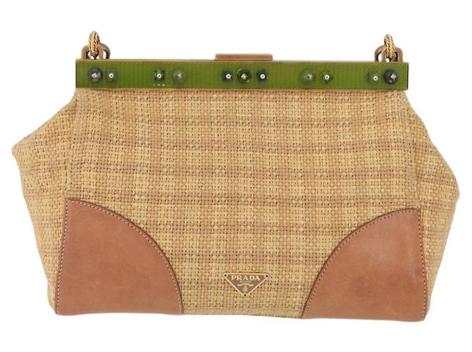 PRADA Chain Shoulder Bag Raffia Beige Gold Tone - vista 13
