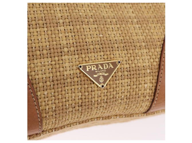 PRADA Chain Shoulder Bag Raffia Beige Gold Tone - vista 18