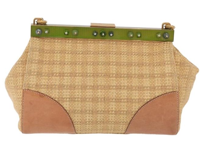 PRADA Chain Shoulder Bag Raffia Beige Gold Tone - vista 2