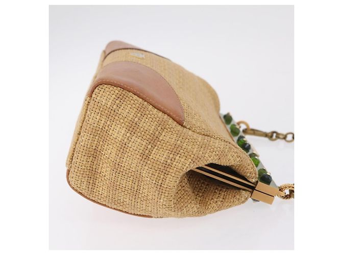 PRADA Chain Shoulder Bag Raffia Beige Gold Tone - vista 3