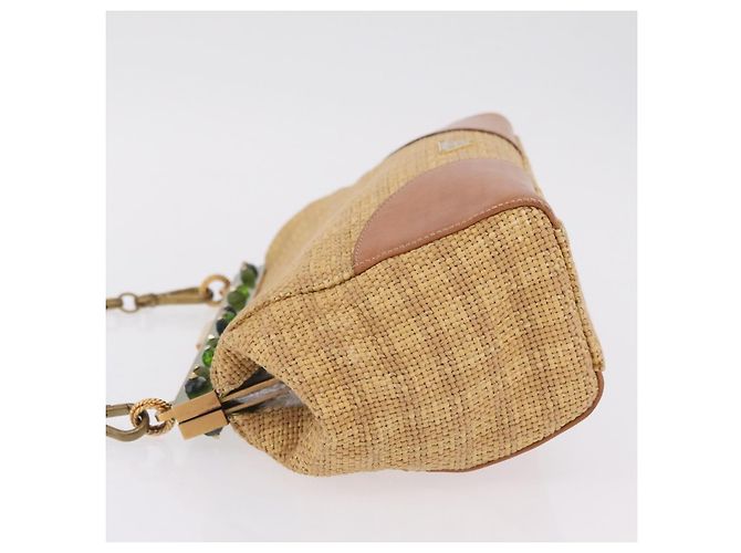 PRADA Chain Shoulder Bag Raffia Beige Gold Tone - vista 4