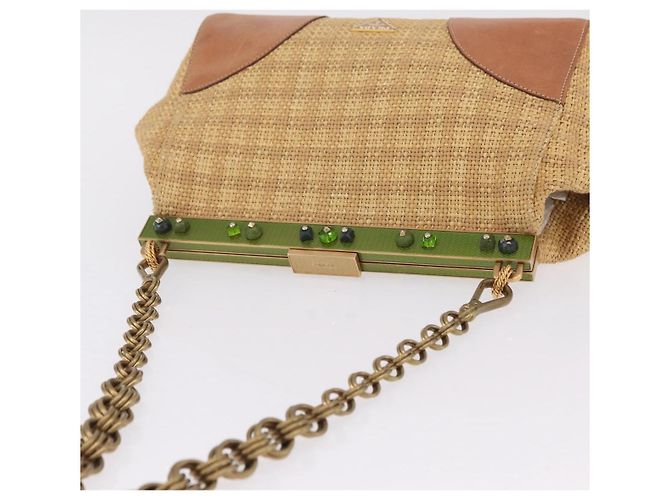 PRADA Chain Shoulder Bag Raffia Beige Gold Tone - vista 6