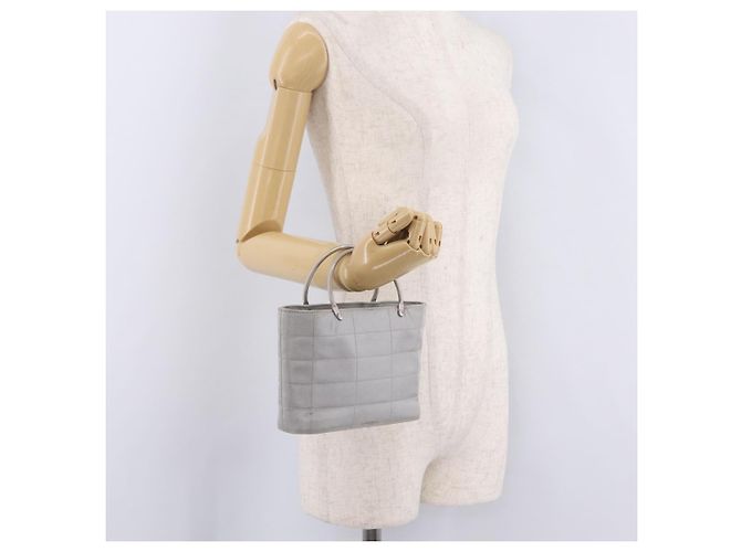 CHANEL Choco Bar Hand Bag Nylon Gris Plata CC - vista 26