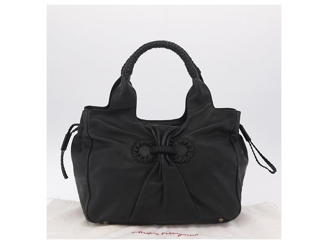 Salvatore Ferragamo Gancini Hand Bag Leather Black Silver - vista 12