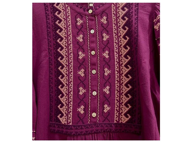 Antik Batik Vestido largo de algodón violeta con bordados étnicos - vista 10