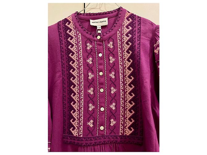Antik Batik Vestido largo de algodón violeta con bordados étnicos - vista 5