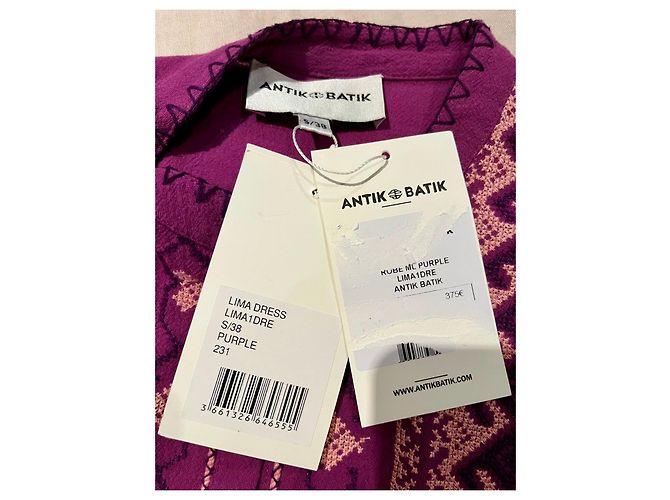 Antik Batik Vestido largo de algodón violeta con bordados étnicos - vista 7