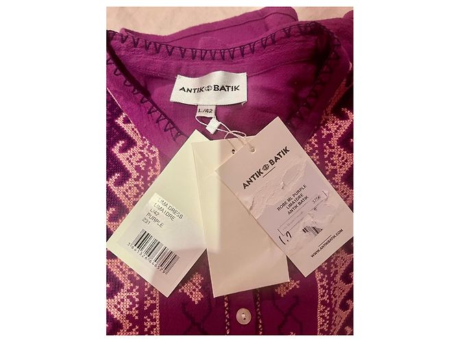 Antik Batik Vestido largo de algodón violeta con bordados étnicos - vista 9